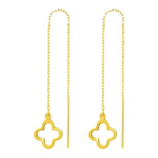 四叶草黄金色耳线轻奢长款流苏耳环18k金镂空耳坠简约时尚耳饰品