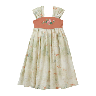 布丁哈鲁童装夏装女童无袖长裙子2026夏季新款儿童唐装汉服连衣裙