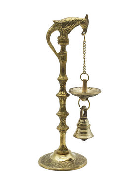 印度进口 黄铜重工鹦鹉油灯盏高脚复古酥油灯居家办公室摆件 镶嵌