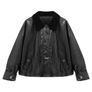 ROCOCO/洛可可纯色亮面皮质设计感冬季新款机车风保暖羽绒服外套
