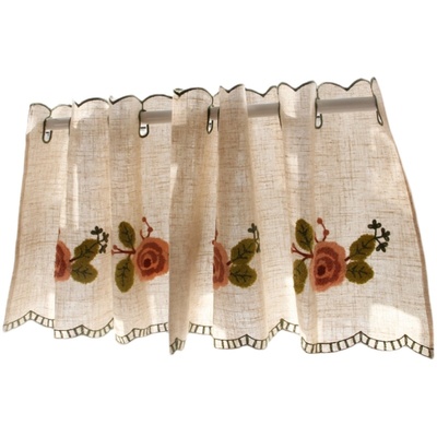 棉麻刺绣成品厨房免打孔咖啡帘