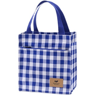 手拎帆布袋女外出上班手提帆布包时尚妈咪袋格子布包饭盒袋便当包