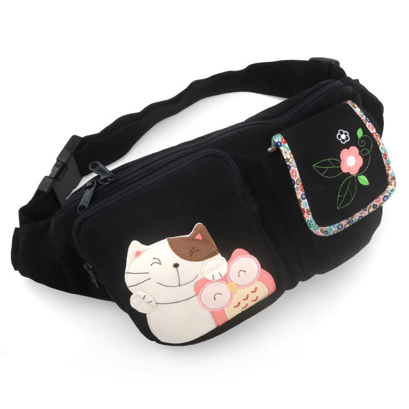 Kine猫棉布女徒步登山腰包胸包