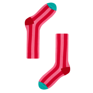 AR原创莱卡条纹撞色中筒袜多巴胺红色袜子2026新款男女显瘦r线