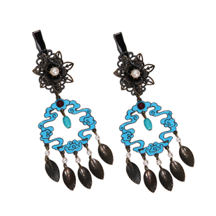 复古中式流苏边夹侧耳发夹高端国风旗袍配饰烧蓝额头发饰汉服发卡