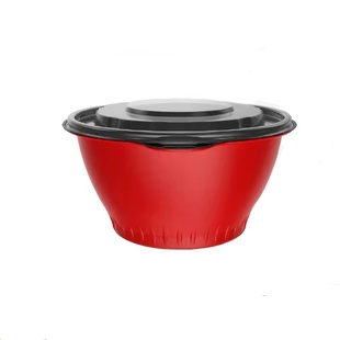新天力防漏王免缠膜打包盒一次性圆形红色碗带盖可微波冷藏外卖盒