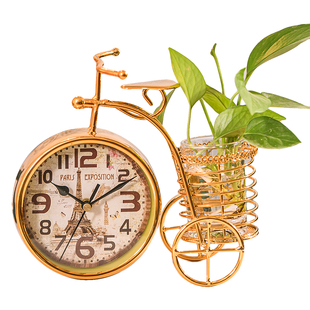 轻奢北欧创意铁艺装饰台钟客厅摆件卧室静音钟表床头钟饰小钟桌摆