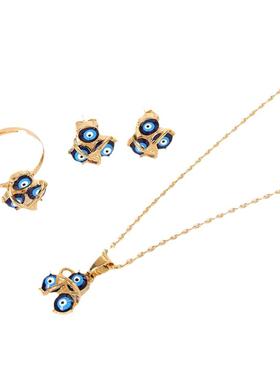 时尚恶魔眼耳钉戒指项链三件套