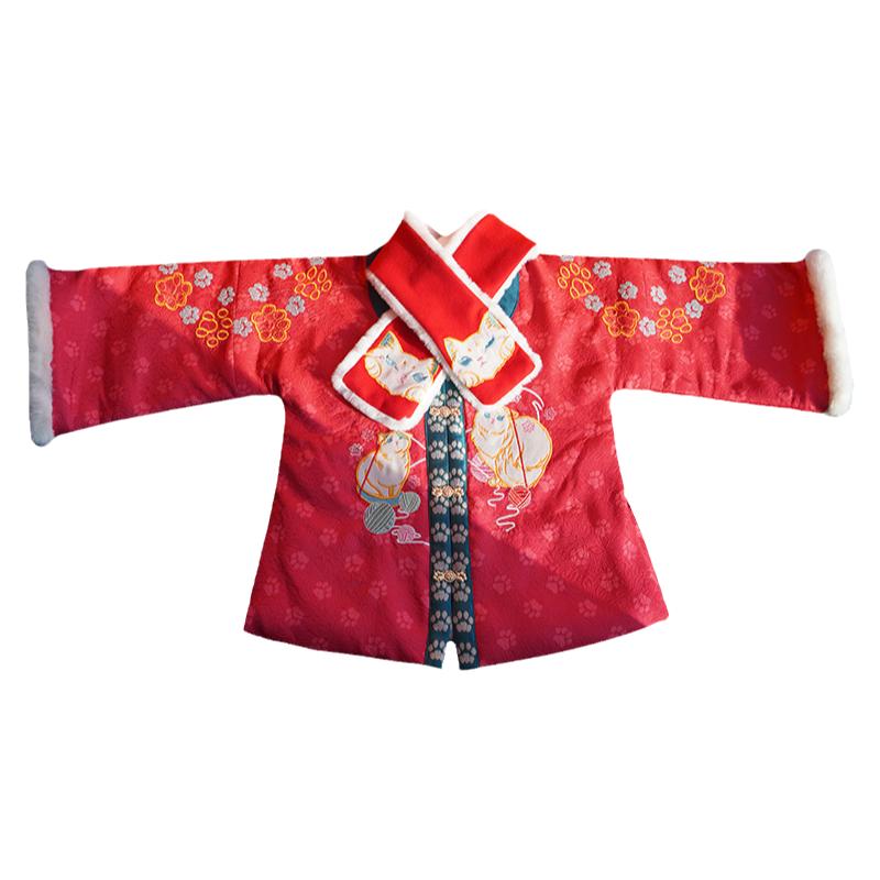 （反季折扣）儿童装亲子过年明制汉服萌系可爱红色女儿童秋冬拜年