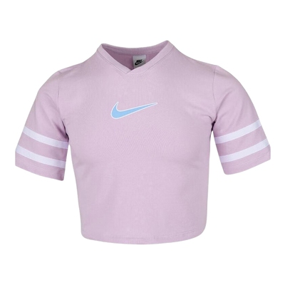 Nike耐克女大童短袖上衣夏季宽松复古学院风紫粉色T恤HJ3343-537