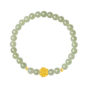 周大生黄金手链和田玉手串女足金珠莲花手链转运珠手饰38节礼物