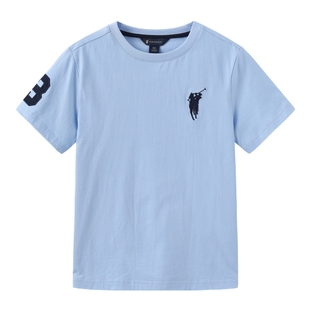 POLOWALK童装新品夏季短袖T恤男童上衣女童亲肤舒适圆领T恤