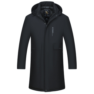 皮尔卡丹冬季中青年男士加厚保暖羽绒服中长款过膝休闲白鹅绒外套