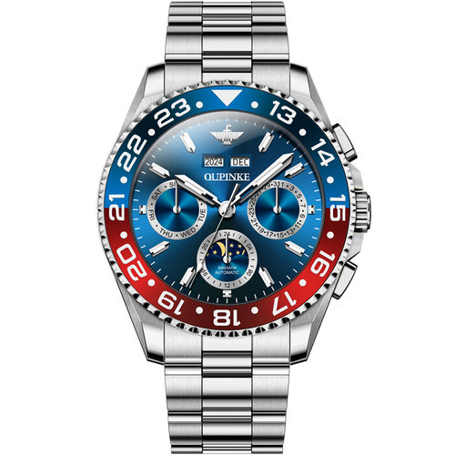 蓝水鬼正品牌新款手表男士款欧品客多功能机械表日月星辰夜光十大