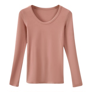 龙妹家白色德绒加绒加厚打底衫女内搭2026季春秋新款U领长袖上衣