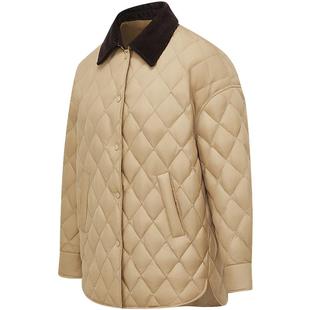 波司登巴恩风25秋新款女轻薄羽绒服复古风有光泽菱格短款翻领外套