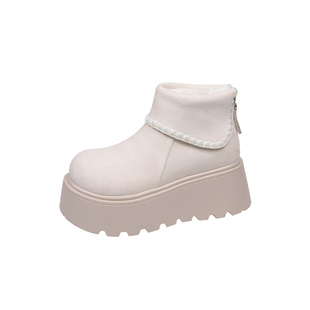 白色厚底增高雪地靴女2025秋冬季新款百搭勃肯短靴加绒加厚棉鞋子