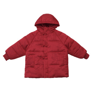 中国风连帽棉服男童拜年服冬季棉衣儿童红色唐装棉袄宝宝喜庆过年