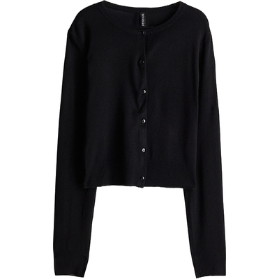 HM女装毛针织衫秋季圆领舒适柔软细密针织开衫1226261