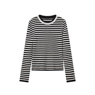 森马针织衫女撞色假两件内搭简约冬季黑白条纹含羊毛套头毛衫修身