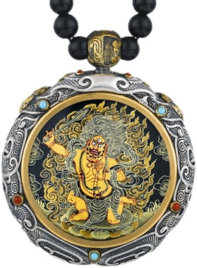 银饰项链密宗黄财神佛像嘎乌盒