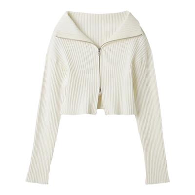 SNIDEL翻领罗纹短款针织衫