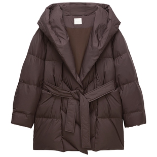 【特享折扣】OCHIRLY欧时力 连帽袍式中长款羽绒服外套配腰带25冬