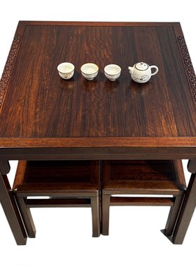 黑檀木小方桌四方桌客厅实木餐桌棋牌桌八仙桌红木中式雕花实木