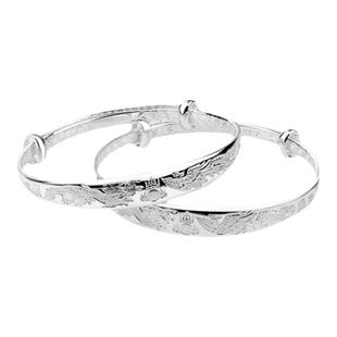 老银匠一周岁宝宝银手镯s999足银婴幼儿银手镯一对百天龙凤银镯子