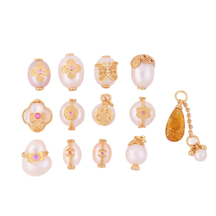 镀24k金天然珍珠配饰手工串珠diy手链珠子隔珠小提溜项链吊坠配件