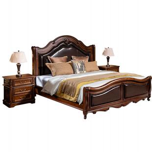 高端别墅床美式真皮实木床主人房豪华大床欧式双人床主卧皮床婚床