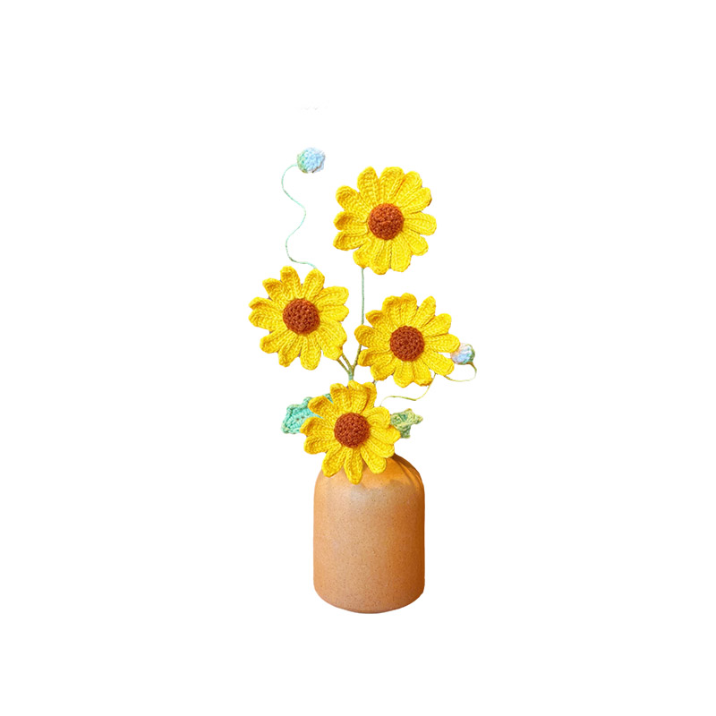 手工钩织雏菊花束毛线编织仿真永生花成品花瓶桌面摆件母亲节礼物