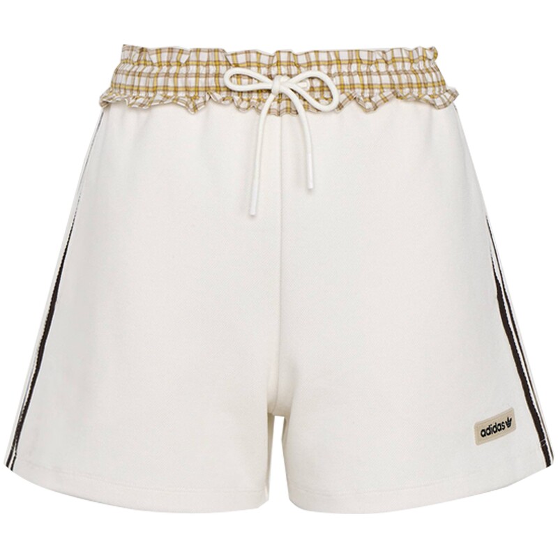 adidas阿迪达斯三叶草女子度假风休闲格纹拼接运动短裤KU9395