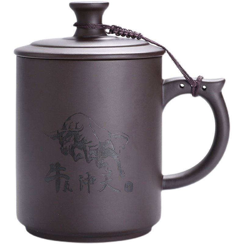 办公茶杯紫砂杯家用刻字带盖个人大容量喝水杯单个带把非陶瓷定制