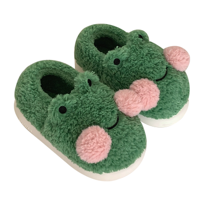 丑萌卡通青蛙情侣居家保暖棉拖鞋