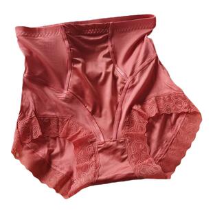 高腰莫代尔拼缎面奢华蕾丝边舒适包臀内裤女士微收腹提臀三角底裤