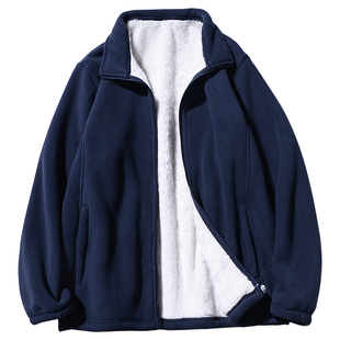 摇粒绒立领棉服外套男仿羊羔绒夹克棉衣冬季加绒加厚保暖开衫卫衣