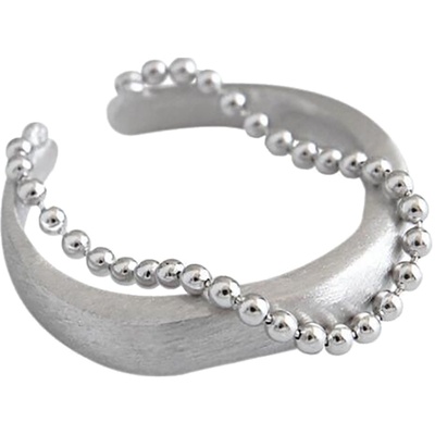 拉丝圆珠戒指简约不规则S925纯银