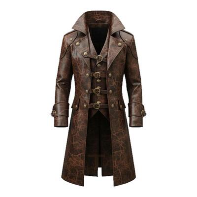 真皮海盗船长男士长款夹克皮衣