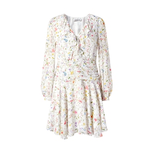 摩萨克夏款法式度假风碎花多层荷叶边短款长袖连衣裙女