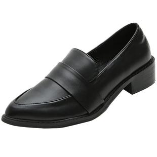 尖头小皮鞋女春夏2026新款英伦风工作乐福鞋一脚蹬平底粗跟单鞋女