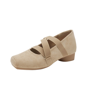 真皮版~内增高方头玛丽珍鞋女2026新款小个子蝴蝶结交叉芭蕾单鞋