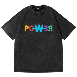 GD权志龙POWER新单曲同款字母印花水洗T恤短袖男女情侣粉丝周边潮