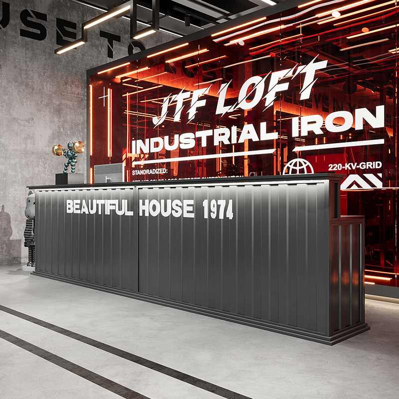 餐厅铁艺收银台店铺台球厅桌球馆转角收银柜台工业风酒吧吧台商用