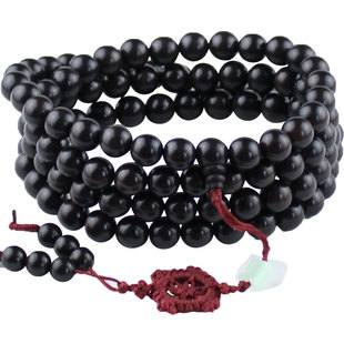 天然实木黑檀手串108颗念珠15MM紫光檀木佛珠手链黑黄檀老料沉水