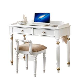 美式实木白色书桌简约小户型房间家用写字台卧室书房办公桌电脑桌