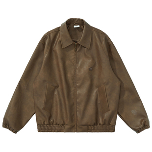 Mentmate 25AW 小众花绒水洗做旧复古皮衣夹克 男女中性外套秋冬