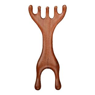 头部按摩器檀木五齿头疗工具头皮五爪梳子抓挠头刮痧经络梳多功能