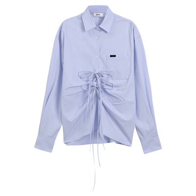 ETHOR休闲女士纯色褶皱修身衬衣