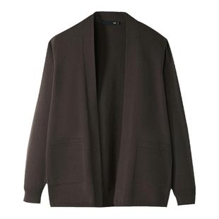 HLA/海澜之家轻商务黑色包芯纱针织开衫24秋冬新款毛衣宽松外套男